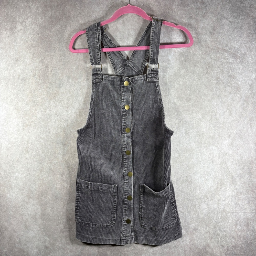 Illa Illa Pinafore Dress Womens S Gray Corduroy Button Front Mini‎ Boho Overalls